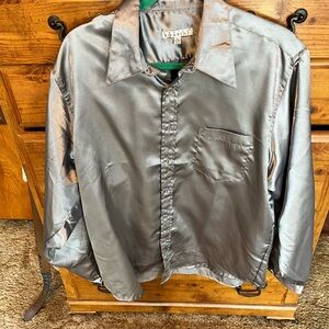 Men’s Metallic Gray Shiny Shirt w/ matching tie